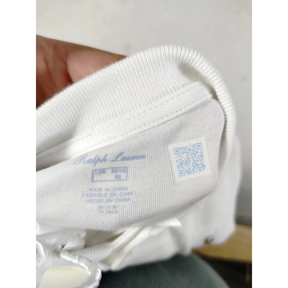 Ralph Lauren Coverall Baby Boy 12M White Organic Cotton Polo Long Sleeve Romper